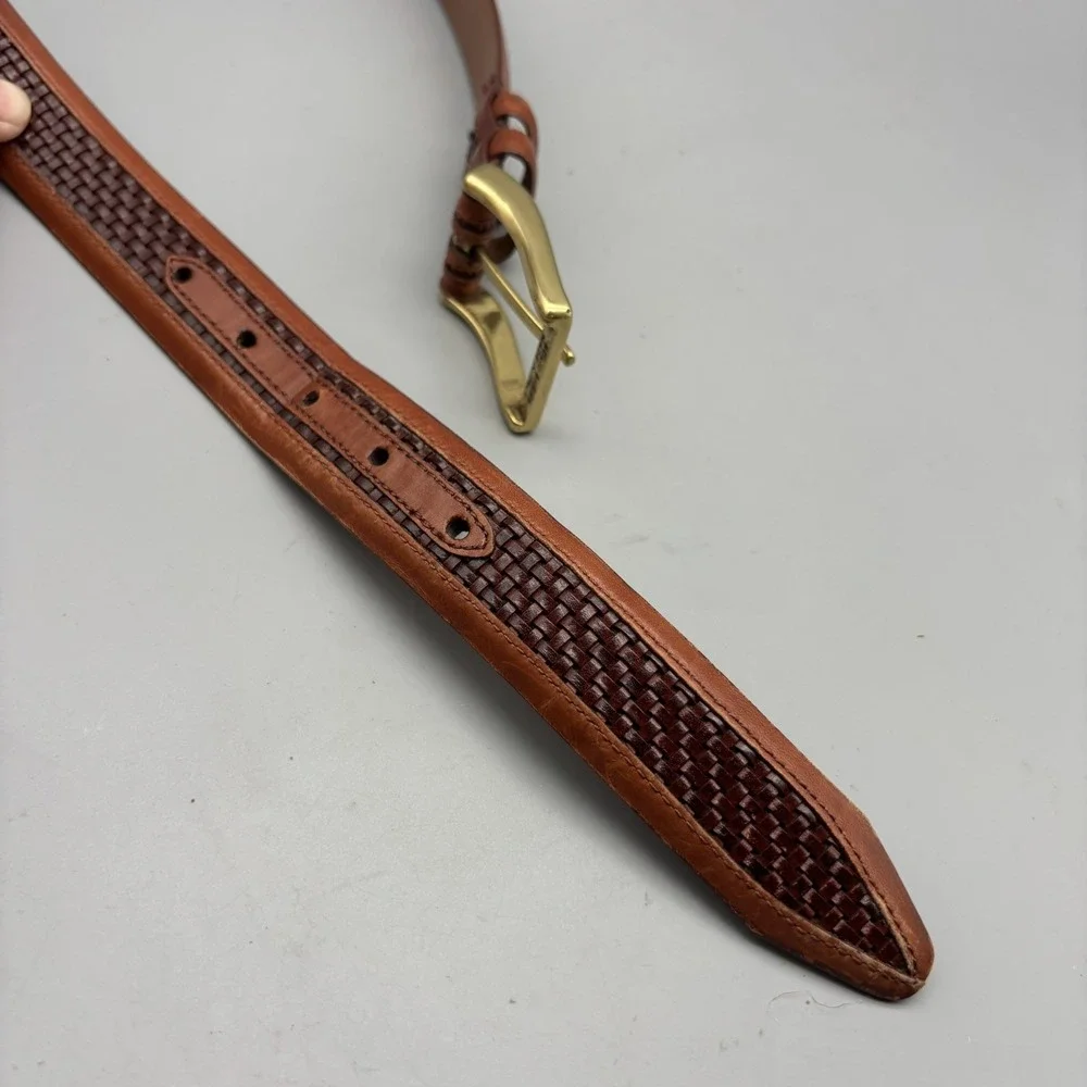 Allen Edmonds Woven Leather Dress Belt 28006 Size 34/85 Brown Brass Made in USA